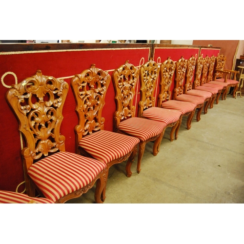 421 - RICHLY CARVED NARRA WOOD DINING TABLE AND SET OF 12 DINING CHAIRS (REQUIRE ATTENTION)