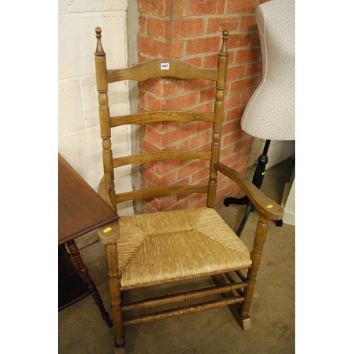 447 - MODERN LADDER BACK ROCKING ARMCHAIR WITH SEAGRASS SEAT