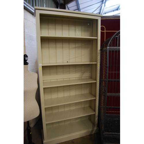 449 - FULL HEIGHT PAINTED OPEN FRONTED BOOKCASE (99cm X 71cm x 192cm)