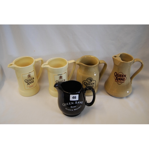 46 - 5 QUEEN ANNE WHISKY WATER JUGS