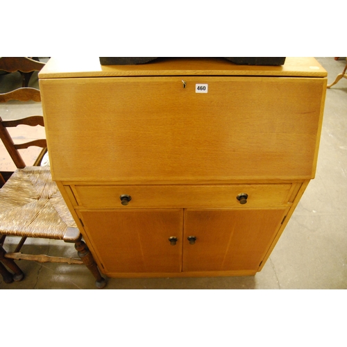 460 - RETRO LIGHT OAK BUREAU FITTED DRAWER & CUPBOARD