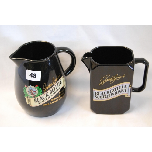 48 - 2 BLACK BOTTLE SCOTCH WHISKY WATER JUGS