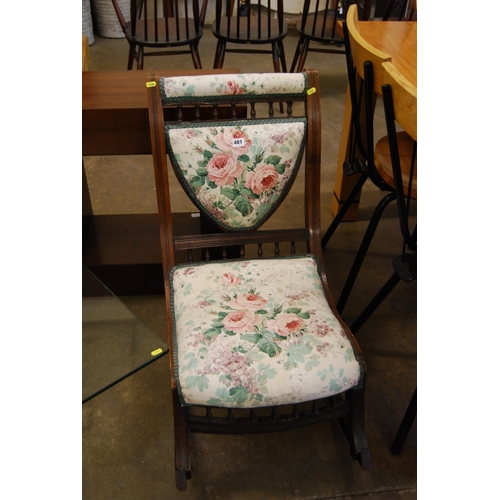 481 - EDWARDIAN STAINED BEECH ROCKING NURSING CHAIR