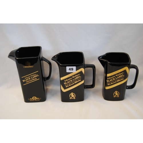 49 - 3 JOHNNIE WALKER BLACK LABEL WHISKY WATER JUGS