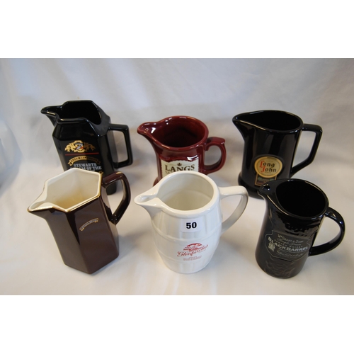 50 - 6 VARIOUS WHISKY WATER JUGS