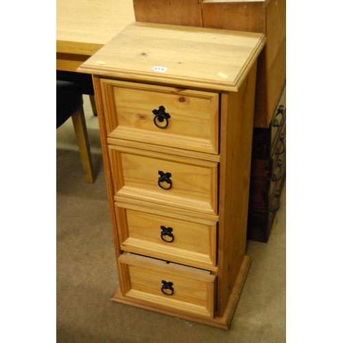 514 - MODERN NARROW PINE CHEST OF 4 DRAWERS