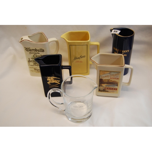 55 - 6 VARIOUS WHISKY WATER JUGS