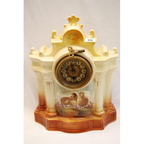 59 - CHINA MANTEL CLOCK DECORATED SHEEP