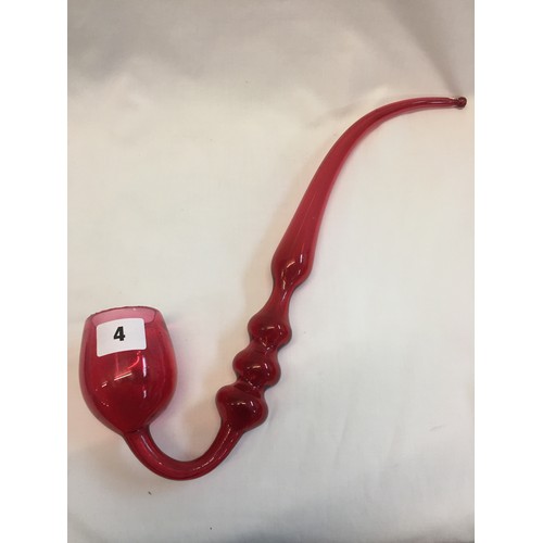 4 - VICTORIAN CRANBERRY GLASS PIPE