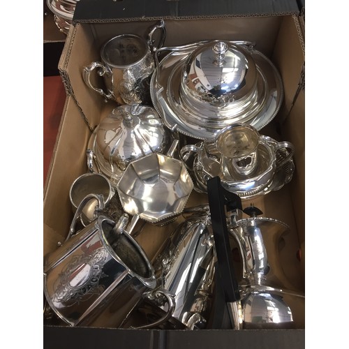 260B - GEORGIAN STYLE SILVER PLATED COFFEE POT, HOT WATER JUG, 2 MUFFIN DISHES, 3 SUCRIERS, SAUCE BOAT, ETC... 