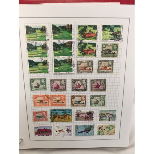 323 - 26 ALBUMS OF WORLD STAMPS (THE PHOTOS SHOW ONLY A SMALL AMOUNT OF THE TOTAL CONTENTS)