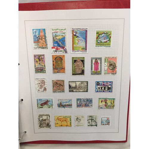 323 - 26 ALBUMS OF WORLD STAMPS (THE PHOTOS SHOW ONLY A SMALL AMOUNT OF THE TOTAL CONTENTS)