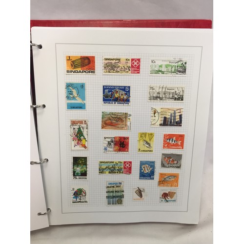 323 - 26 ALBUMS OF WORLD STAMPS (THE PHOTOS SHOW ONLY A SMALL AMOUNT OF THE TOTAL CONTENTS)