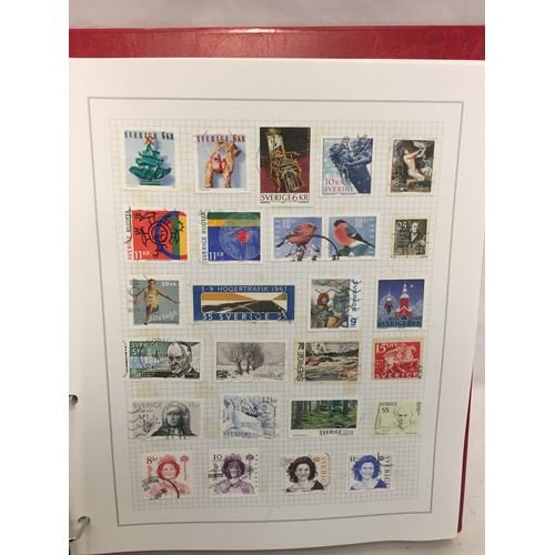 323 - 26 ALBUMS OF WORLD STAMPS (THE PHOTOS SHOW ONLY A SMALL AMOUNT OF THE TOTAL CONTENTS)