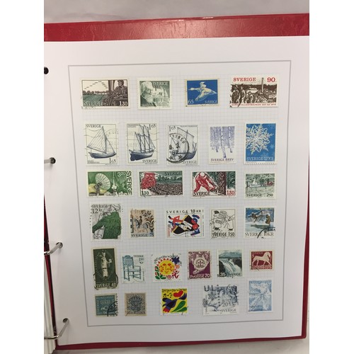 323 - 26 ALBUMS OF WORLD STAMPS (THE PHOTOS SHOW ONLY A SMALL AMOUNT OF THE TOTAL CONTENTS)