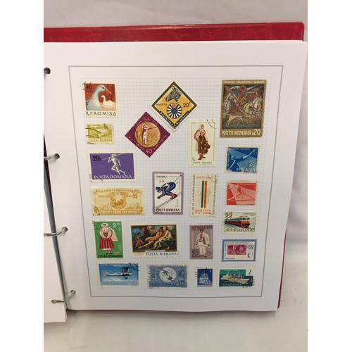 323 - 26 ALBUMS OF WORLD STAMPS (THE PHOTOS SHOW ONLY A SMALL AMOUNT OF THE TOTAL CONTENTS)