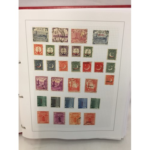 323 - 26 ALBUMS OF WORLD STAMPS (THE PHOTOS SHOW ONLY A SMALL AMOUNT OF THE TOTAL CONTENTS)