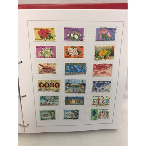 323 - 26 ALBUMS OF WORLD STAMPS (THE PHOTOS SHOW ONLY A SMALL AMOUNT OF THE TOTAL CONTENTS)