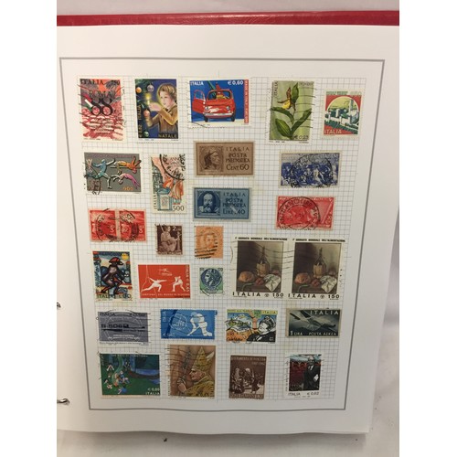 323 - 26 ALBUMS OF WORLD STAMPS (THE PHOTOS SHOW ONLY A SMALL AMOUNT OF THE TOTAL CONTENTS)