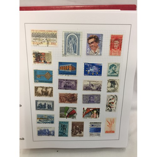 323 - 26 ALBUMS OF WORLD STAMPS (THE PHOTOS SHOW ONLY A SMALL AMOUNT OF THE TOTAL CONTENTS)