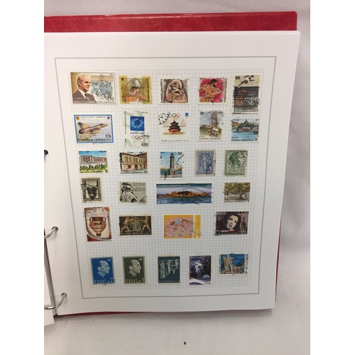 323 - 26 ALBUMS OF WORLD STAMPS (THE PHOTOS SHOW ONLY A SMALL AMOUNT OF THE TOTAL CONTENTS)