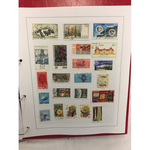 323 - 26 ALBUMS OF WORLD STAMPS (THE PHOTOS SHOW ONLY A SMALL AMOUNT OF THE TOTAL CONTENTS)