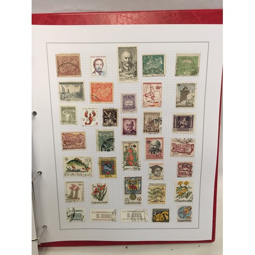 323 - 26 ALBUMS OF WORLD STAMPS (THE PHOTOS SHOW ONLY A SMALL AMOUNT OF THE TOTAL CONTENTS)