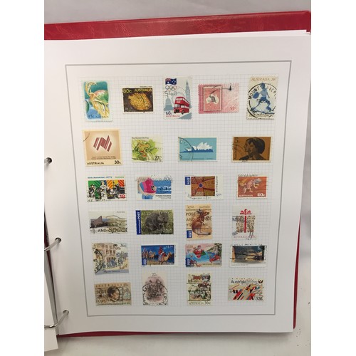 323 - 26 ALBUMS OF WORLD STAMPS (THE PHOTOS SHOW ONLY A SMALL AMOUNT OF THE TOTAL CONTENTS)