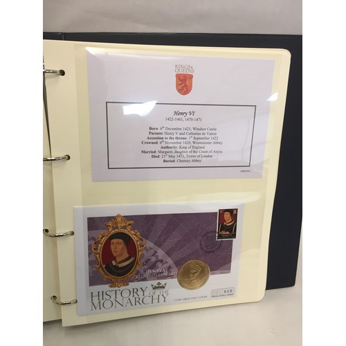 329 - 2 ALBUMS OF ROYAL MAIL HISTORY OF THE MONARCHY COIN FIRST DAY COVERS  (THE PHOTOS SHOW ONLY SOME OF ... 