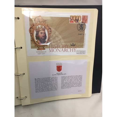 329 - 2 ALBUMS OF ROYAL MAIL HISTORY OF THE MONARCHY COIN FIRST DAY COVERS  (THE PHOTOS SHOW ONLY SOME OF ... 