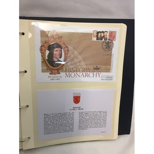 329 - 2 ALBUMS OF ROYAL MAIL HISTORY OF THE MONARCHY COIN FIRST DAY COVERS  (THE PHOTOS SHOW ONLY SOME OF ... 