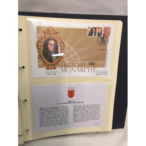 329 - 2 ALBUMS OF ROYAL MAIL HISTORY OF THE MONARCHY COIN FIRST DAY COVERS  (THE PHOTOS SHOW ONLY SOME OF ... 