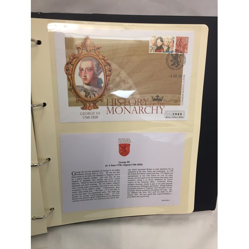 329 - 2 ALBUMS OF ROYAL MAIL HISTORY OF THE MONARCHY COIN FIRST DAY COVERS  (THE PHOTOS SHOW ONLY SOME OF ... 