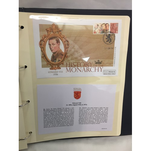 329 - 2 ALBUMS OF ROYAL MAIL HISTORY OF THE MONARCHY COIN FIRST DAY COVERS  (THE PHOTOS SHOW ONLY SOME OF ... 