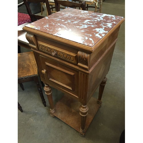 541 - FRENCH OAK MARBLE TOP BEDSIDE CUPBOARD FITTED DRAWER