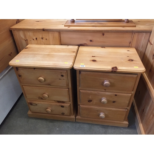 542 - PAIR OF PINE BEDSIDE CHESTS OF 3 DRAWERS