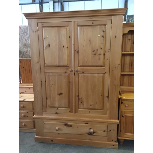 543 - PINE DOUBLE WARDROBE FITTED DRAWER