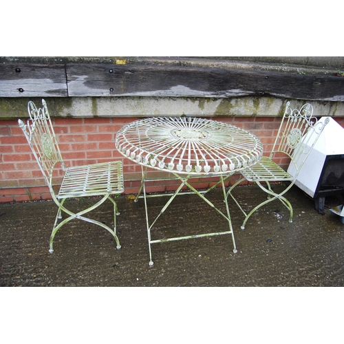 564 - CIRCULAR WROUGHT IRON TABLE & 2 CHAIRS