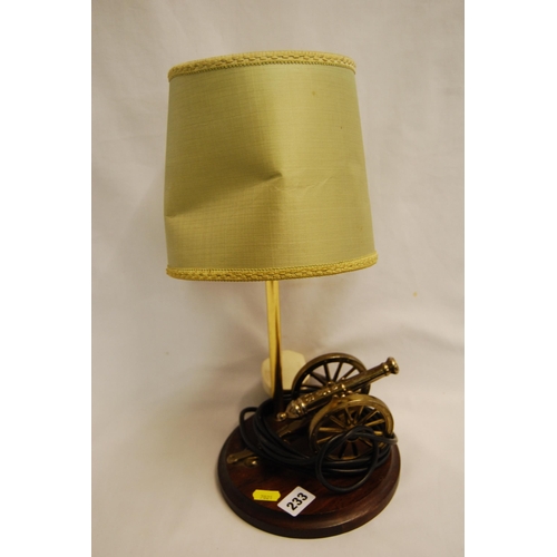 233 - RETRO BRASS CANNON TABLE LAMP