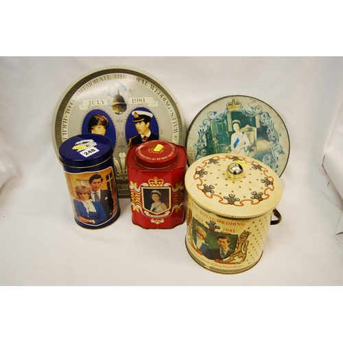 248 - 4 COMMEMORATIVE ROYALTY TINS AND TRAY