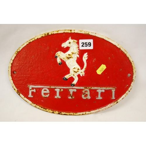 259 - OVAL CAST IRON FERRARI PLAQUE DATED LONDON 1940 ON REAR