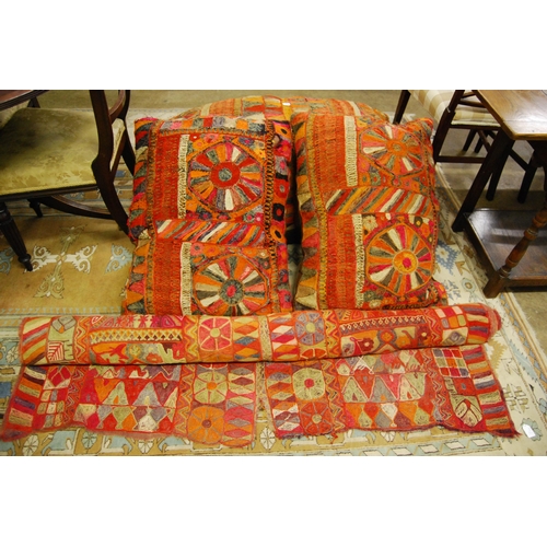 631 - 3 KASHMIR CHAIN STITCH CUSHIONS & MATCHING RUG