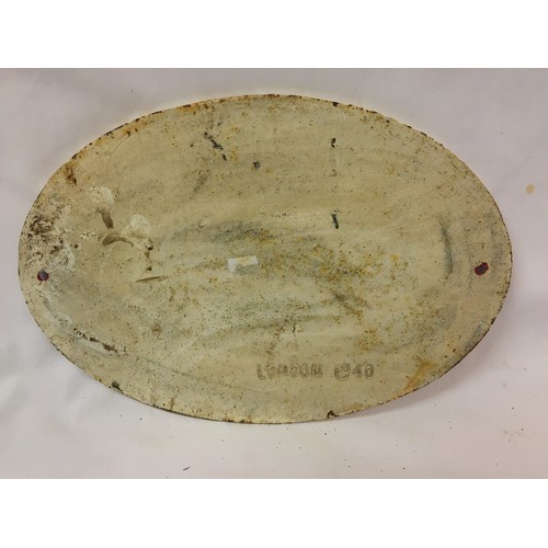 259 - OVAL CAST IRON FERRARI PLAQUE DATED LONDON 1940 ON REAR