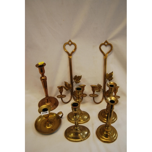 248 - PAIR OF 19TH CENTURY BRASS CANDLESTICKS (MISSING PUSHERS), PAIR OF 19TH CENTURY BRASS CANDLESTICKS, ... 