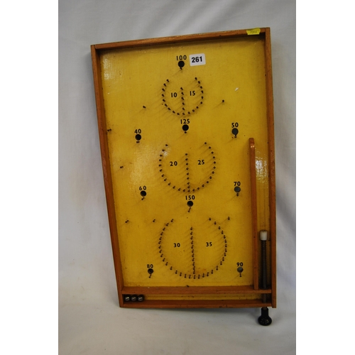 261 - VINTAGE BAGATELLE TABLE TOP GAME WITH 3 STEEL BALLS