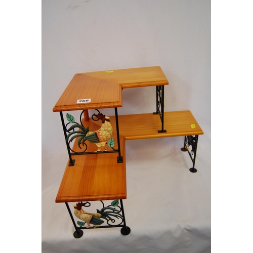 268 - SET OF PINE & WROUGHT IRON SHELVES WITH CHICKEN DECORATION