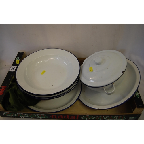 270 - QUANTITY OF WHITE AND BLUE ENAMEL WARE