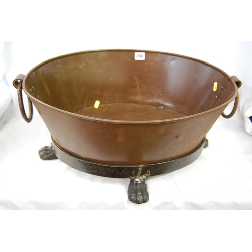 290 - OVAL METAL PLANTER WITH RING HANDLES