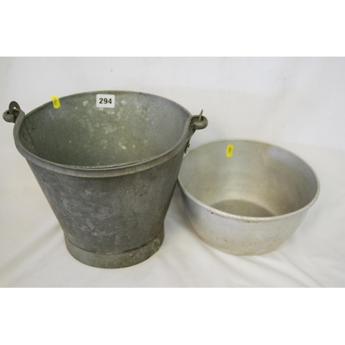 294 - OLD GALVANISED BUCKET & FEED BOWL