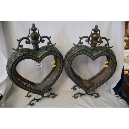 295 - PAIR OF HEART SHAPED METAL LANTERNS